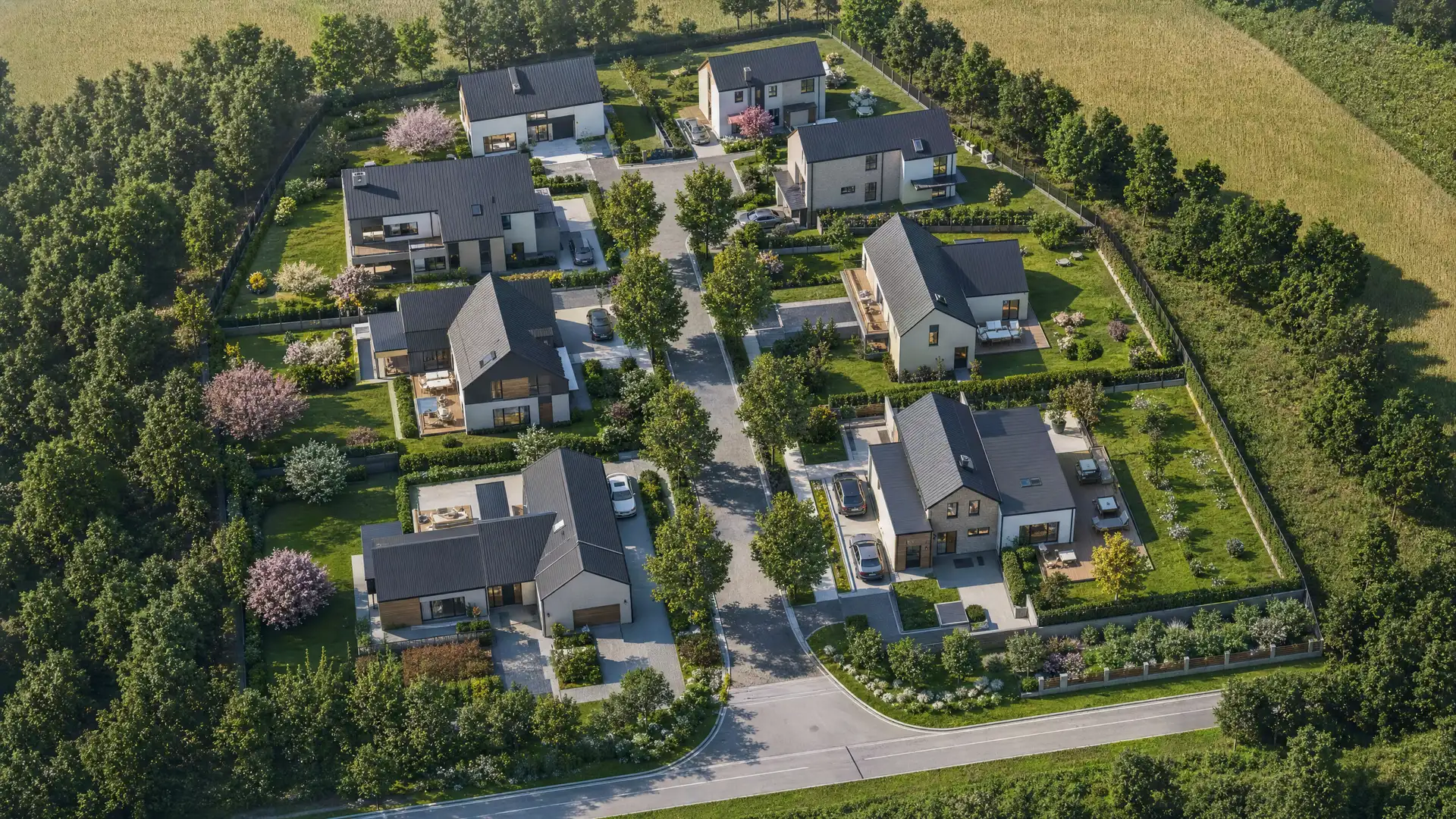 3D situacioni plan — parcele sa porodičnim kućama i individualnim dvorištima